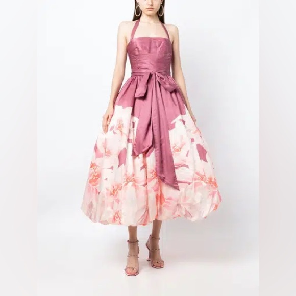 Leo Lin Nadia Voluminous Gown in Orient Print in Hibiscus AU6/US2 NWT - Picture 2 of 4